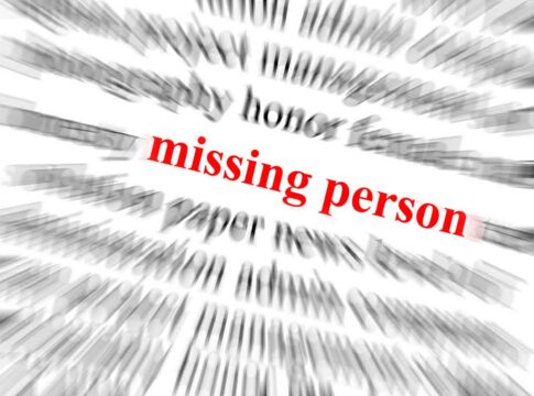 missing person headline in red with motion blur effect