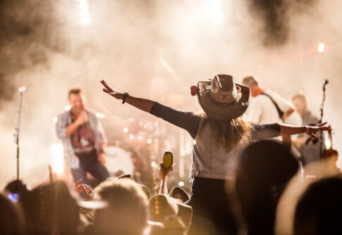 Audience enjoying a live concert with a performer on stage